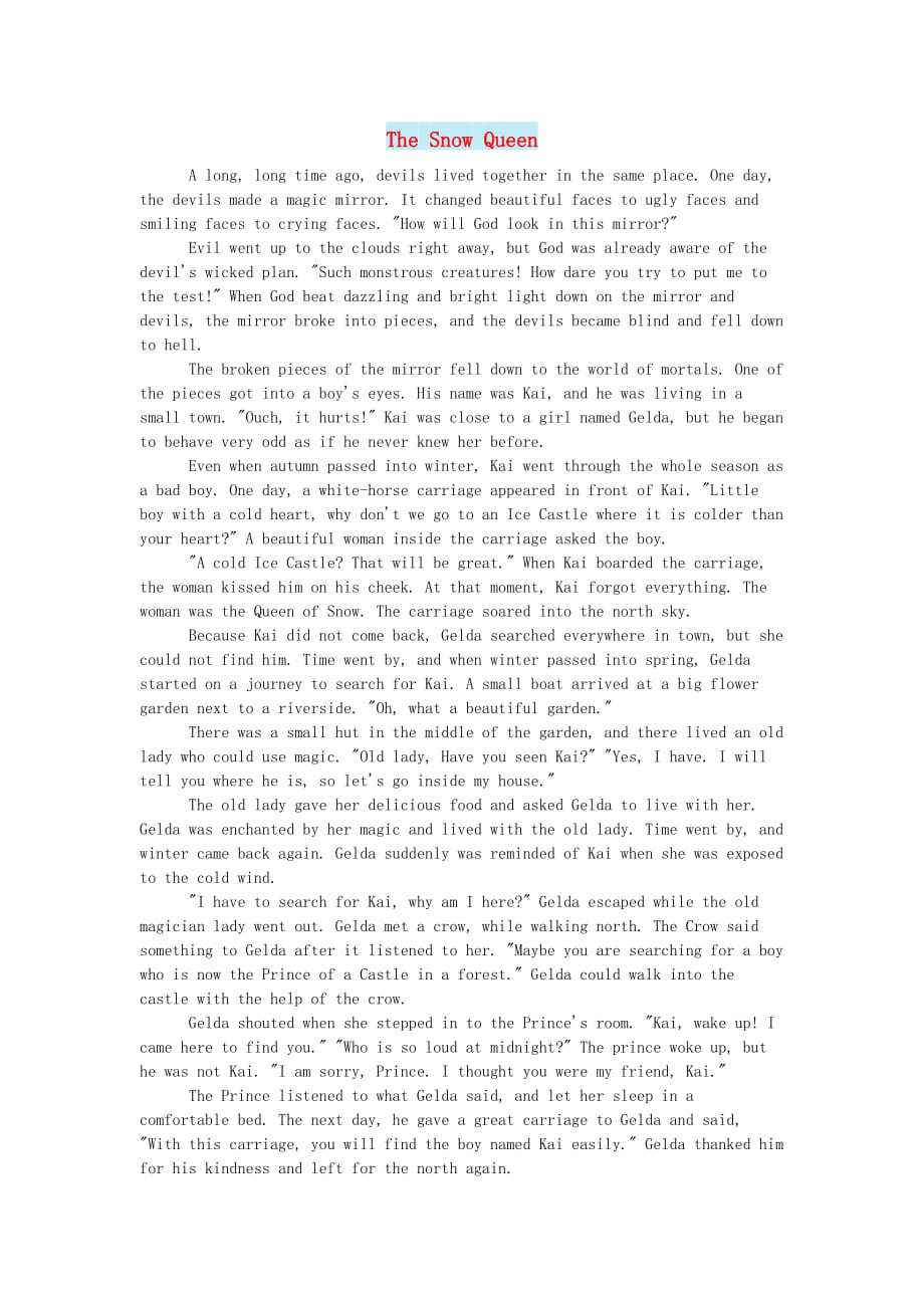 小学英语 英语故事（儿童故事）The Snow Queen_第1页