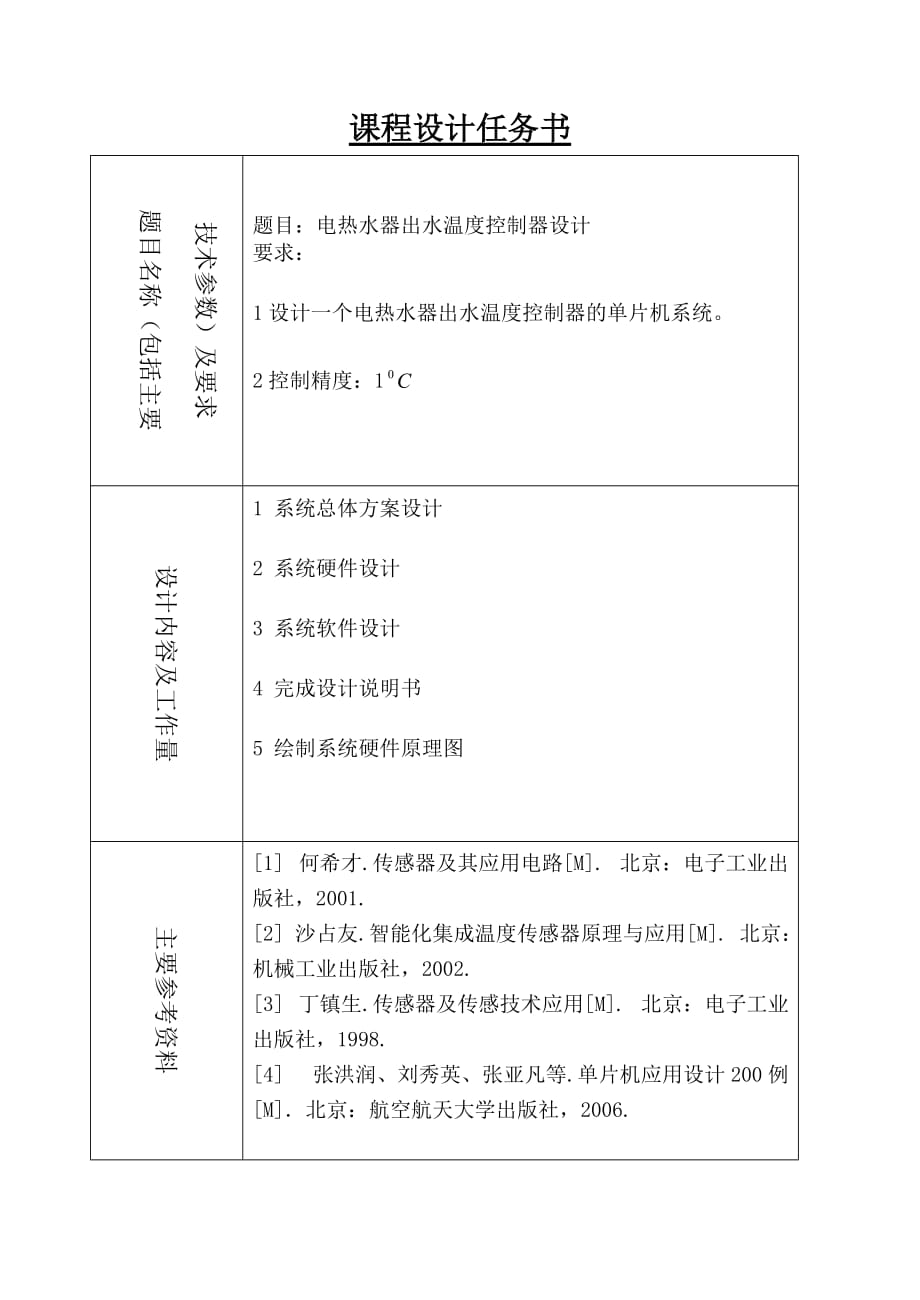 长春大学课程设计任务书电热水器出水温度控制器设计_第2页