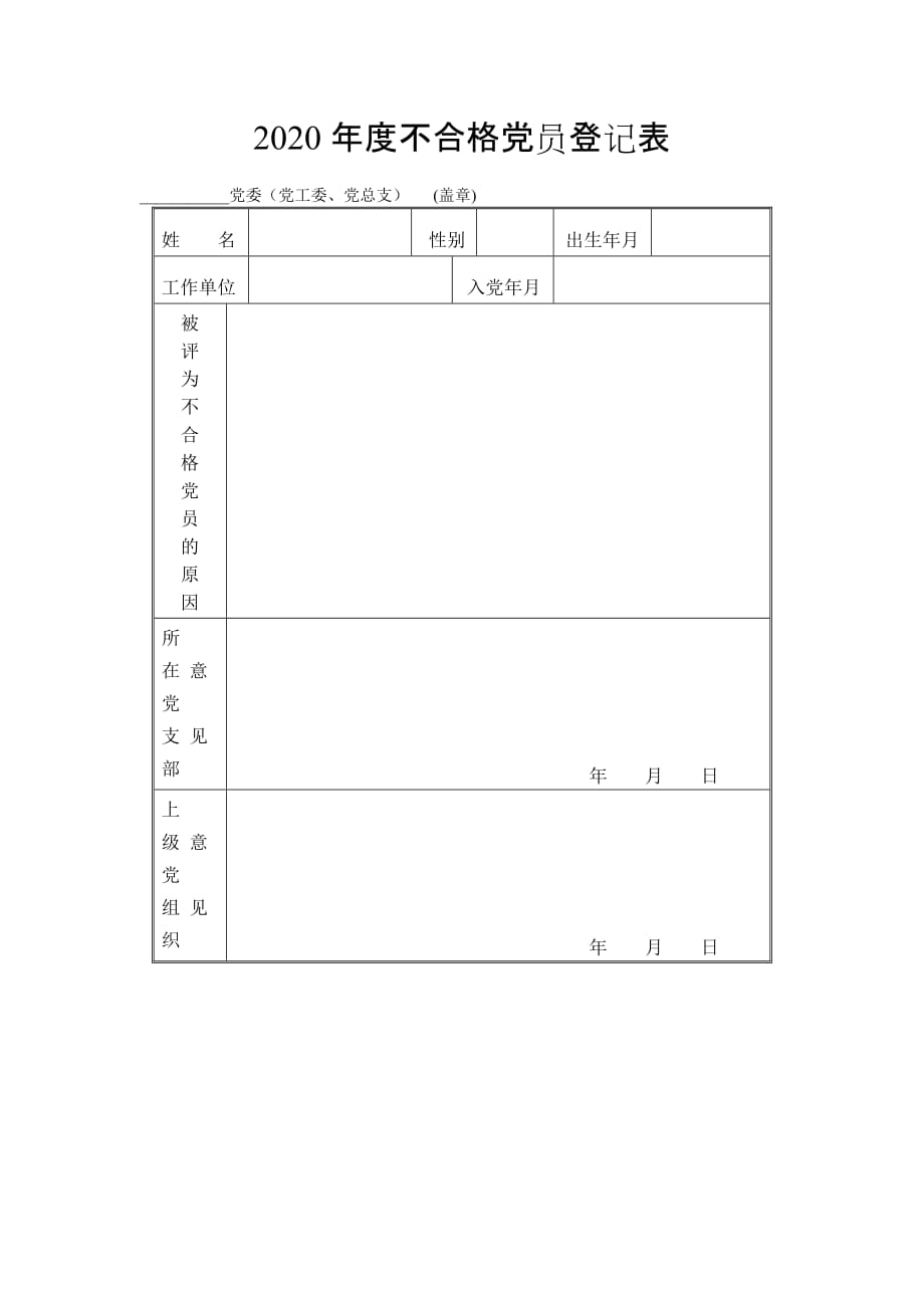 2020年度不合格党员登记表_第1页