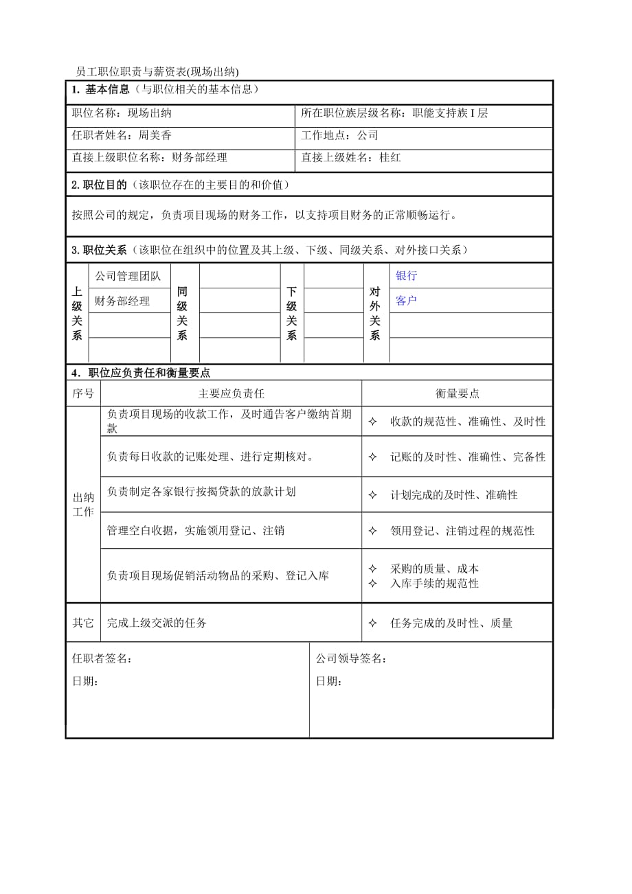 2020员工职位职责与薪资表（现场出纳）精品_第2页