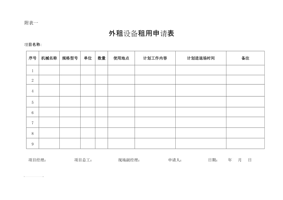 外租设备租用申请表_第1页