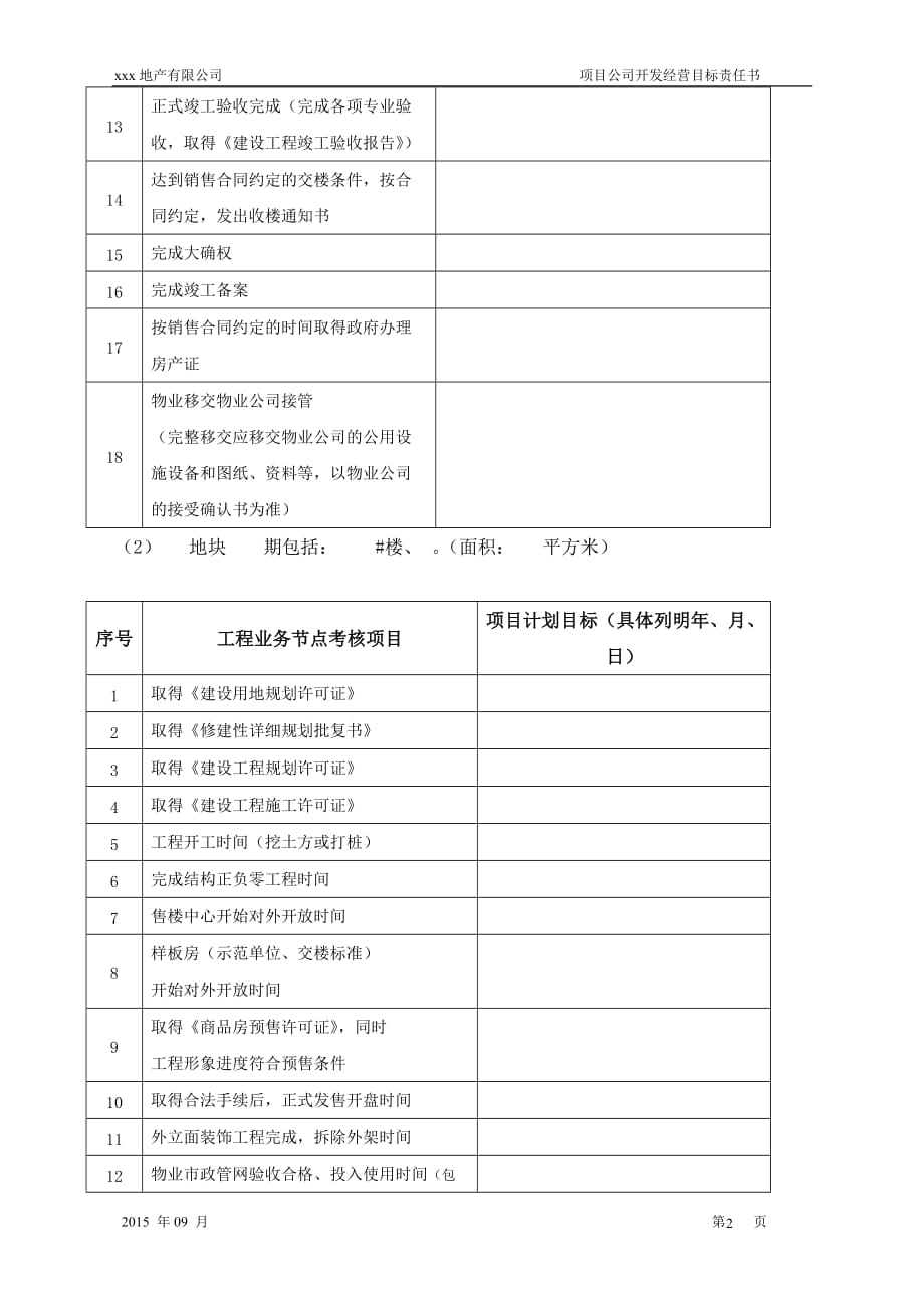 2015XXX房地产项目开发经营目标责任书_第2页