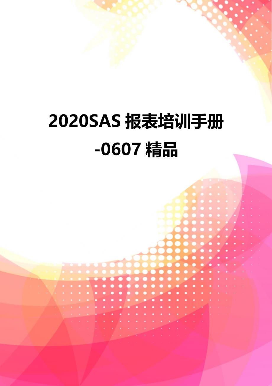 2020SAS报表培训手册-0607精品_第1页