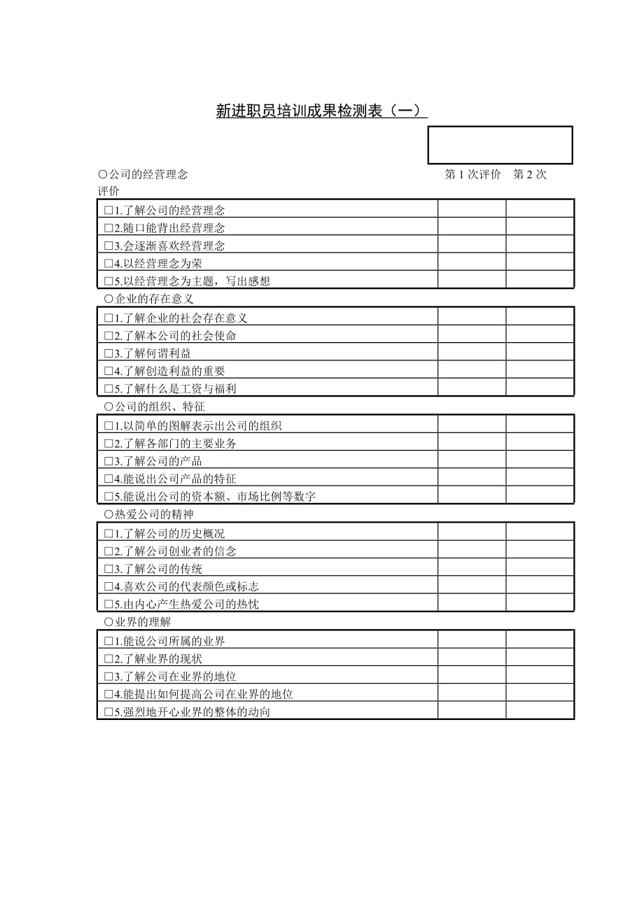 2020新进职员培训成果检测表精品_第2页