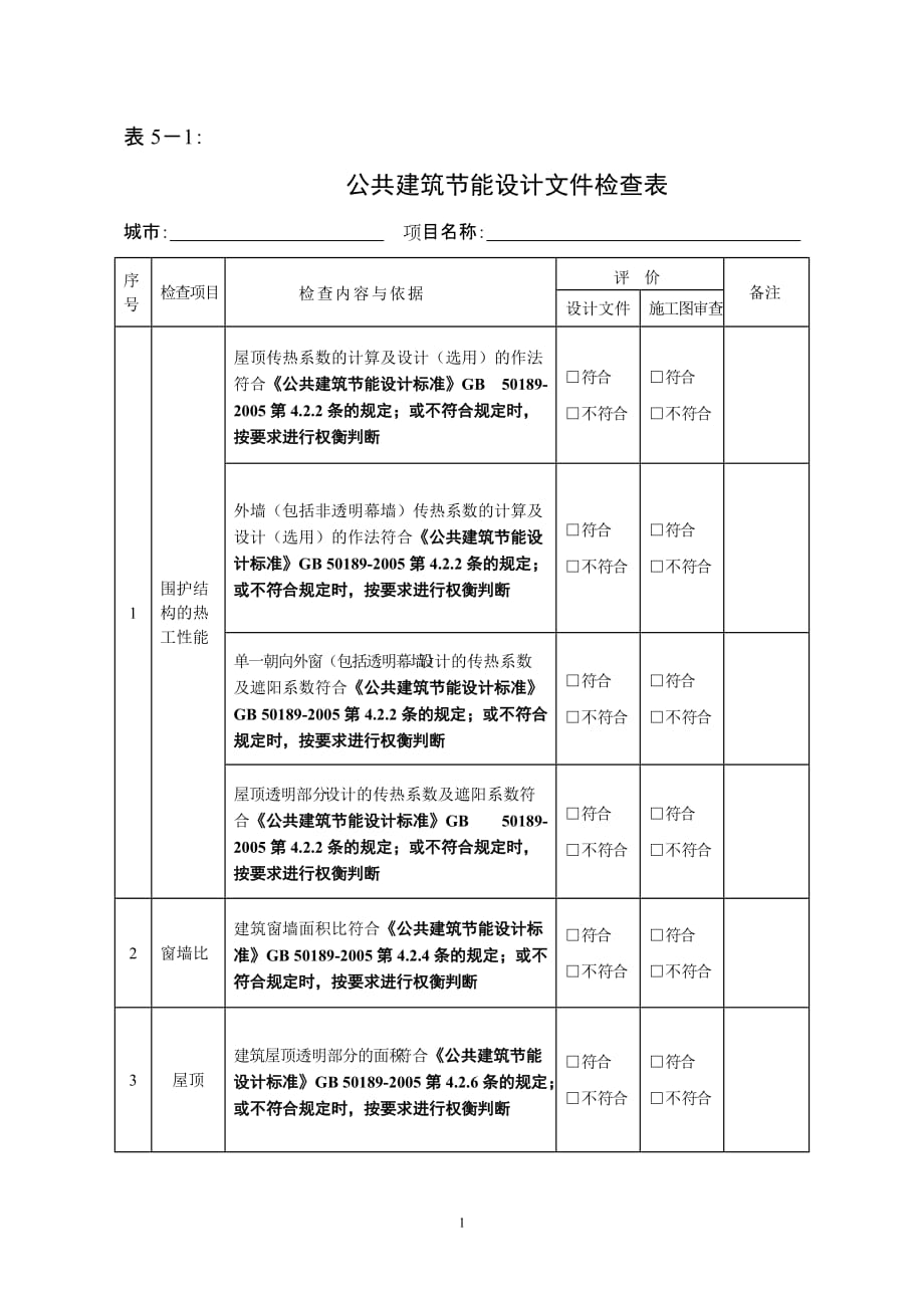 2020公共及居住建筑节能设计文件检查表之一-公共建筑节能设计文精品_第1页