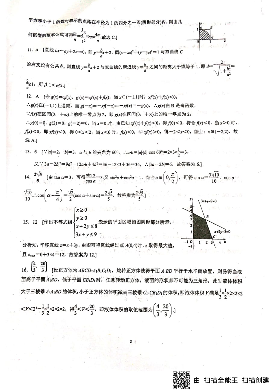 四川省绵阳南山中学2020届高三下学期第四次诊断模拟数学（文）试题答案_第2页