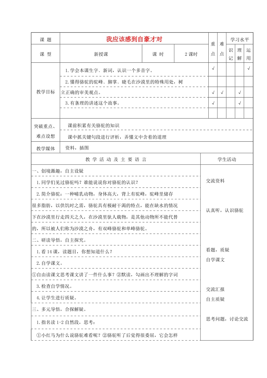 三年级语文下册 我应该感到自豪才对6教案 苏教版_第1页