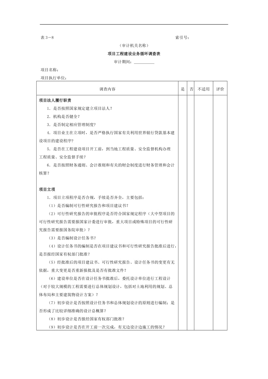 2020项目工程建设业务循环调查表精品_第1页