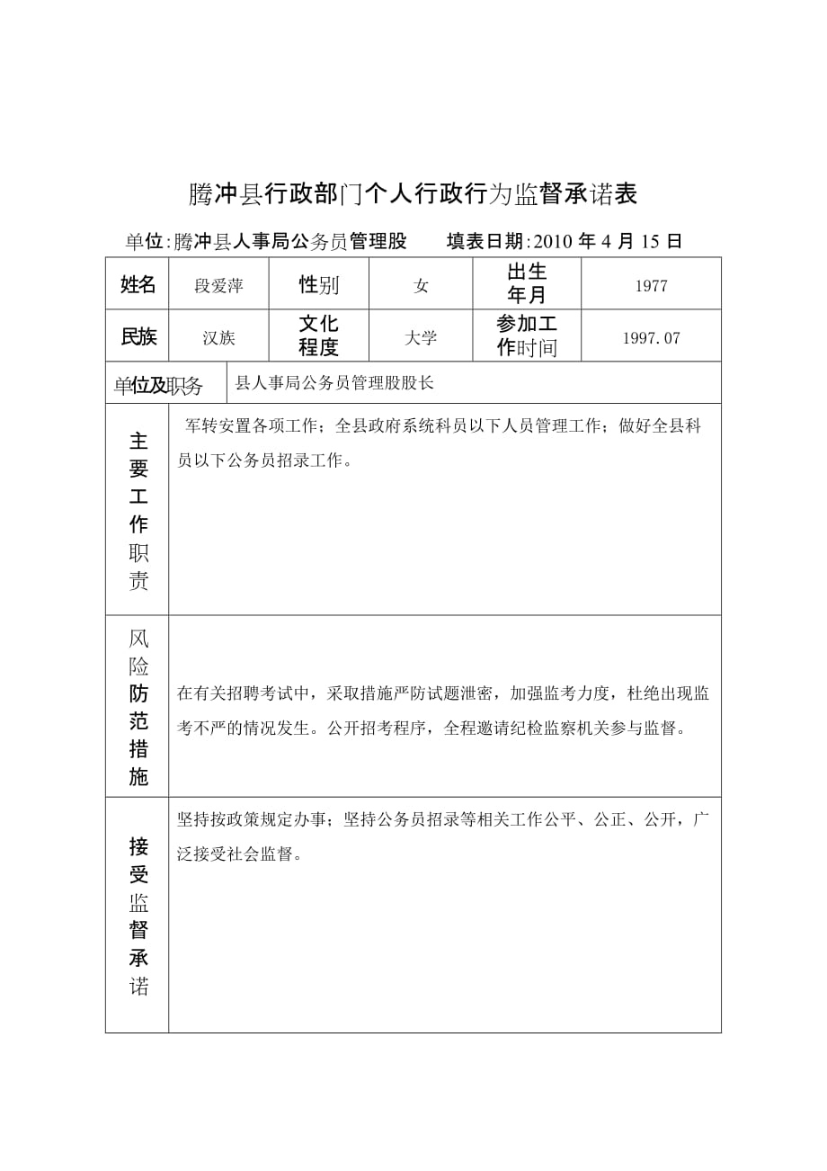 2020腾冲县行政部门关键岗位和重点环节行政行为监督登记表doc-精品_第4页