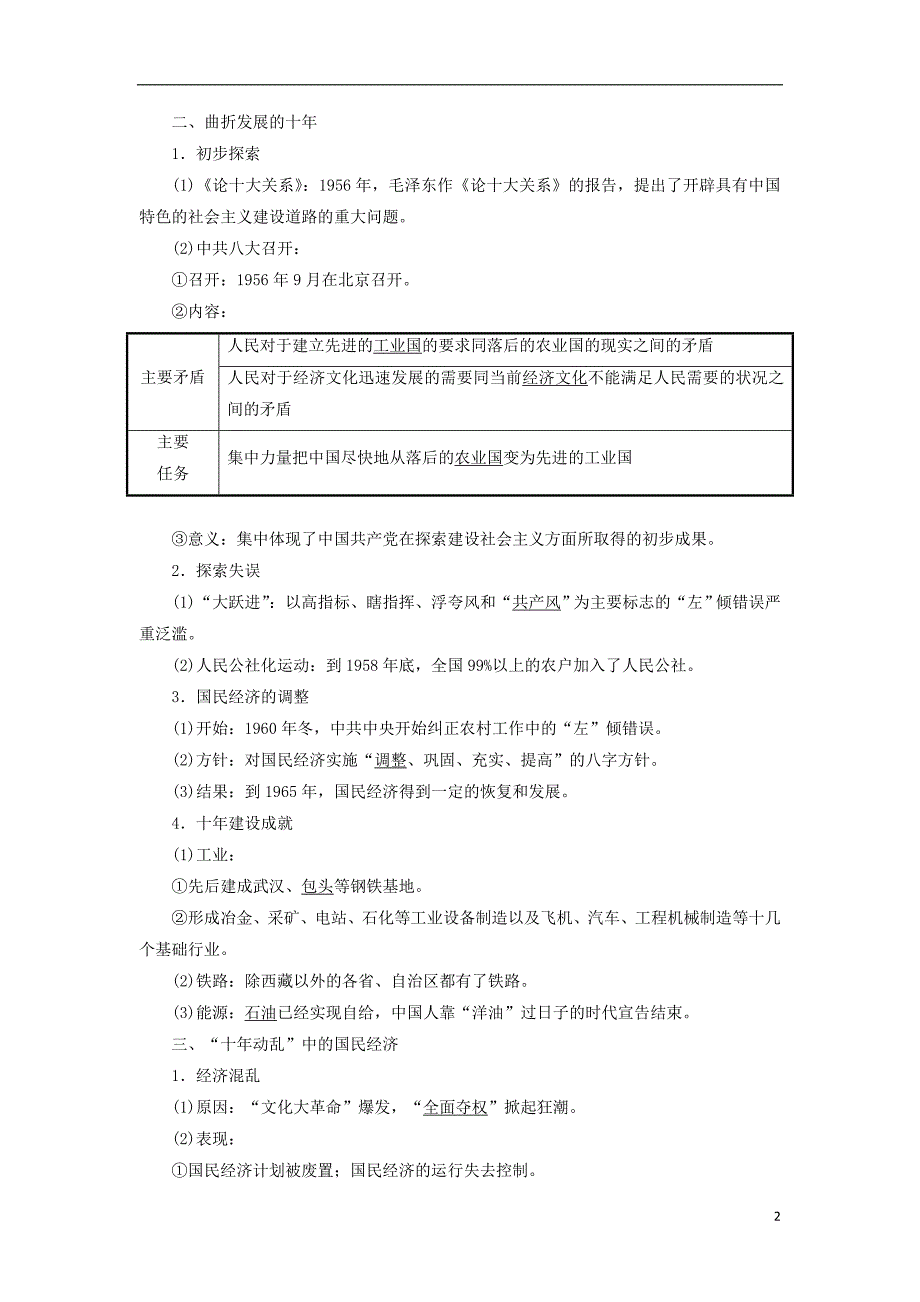 2017-2018学年高中历史 专题三 中国社会主义建设道路的探索 一 社会主义建设在探索中曲折发展学案 人民版必修.doc_第2页