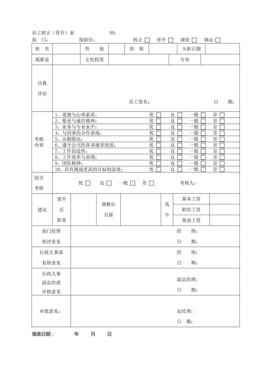 2020员工转正晋升表(1)精品_第2页