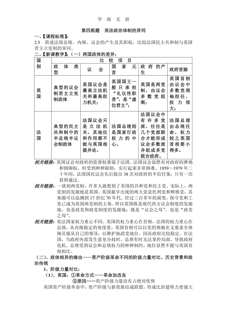 第四框题英法政治体制的异同（整理）_第1页