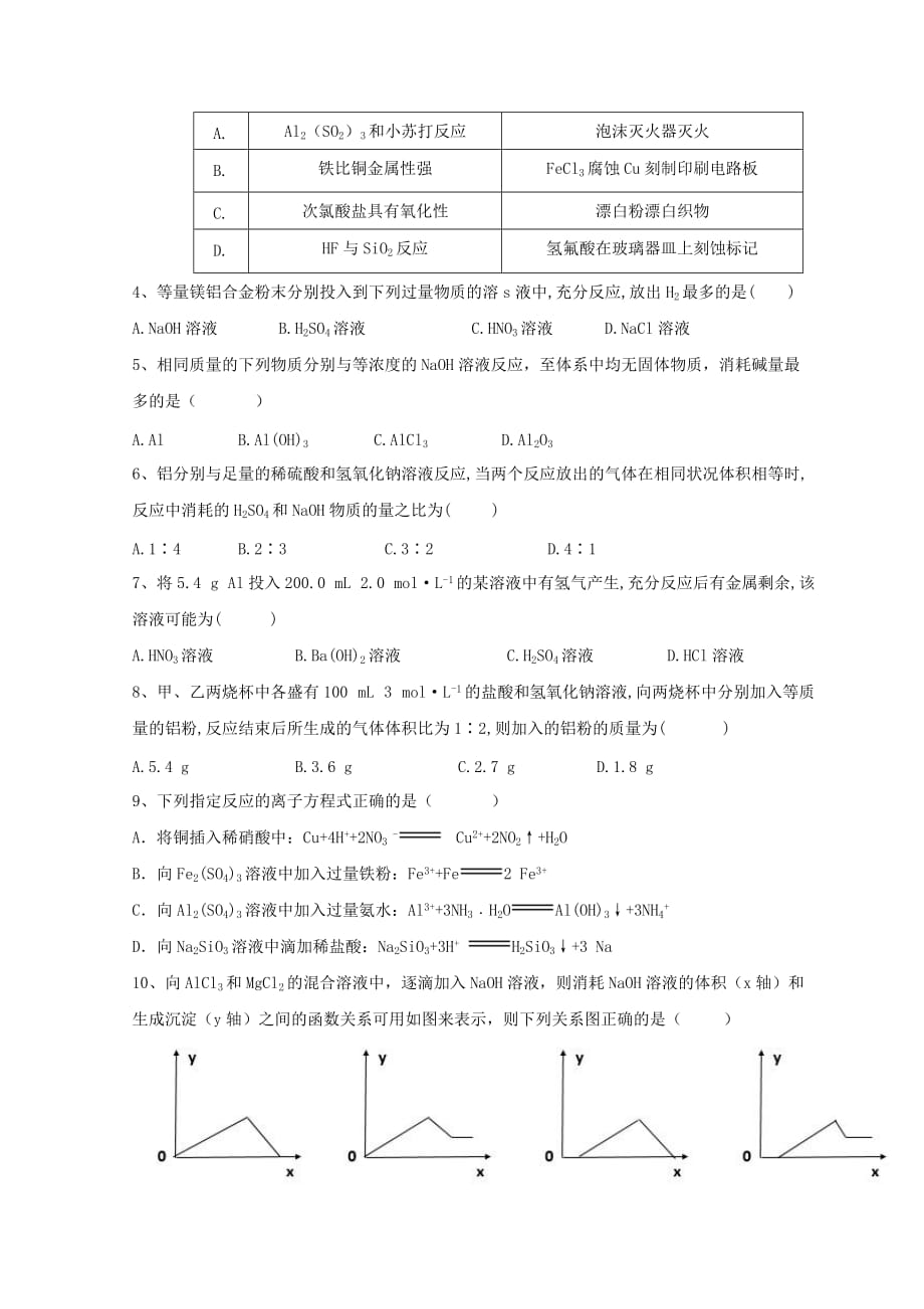 2020高中化学第四章材料家族中的元素第2节铝金属材料第一课时学案无答案鲁科版必修1202008293148_第4页