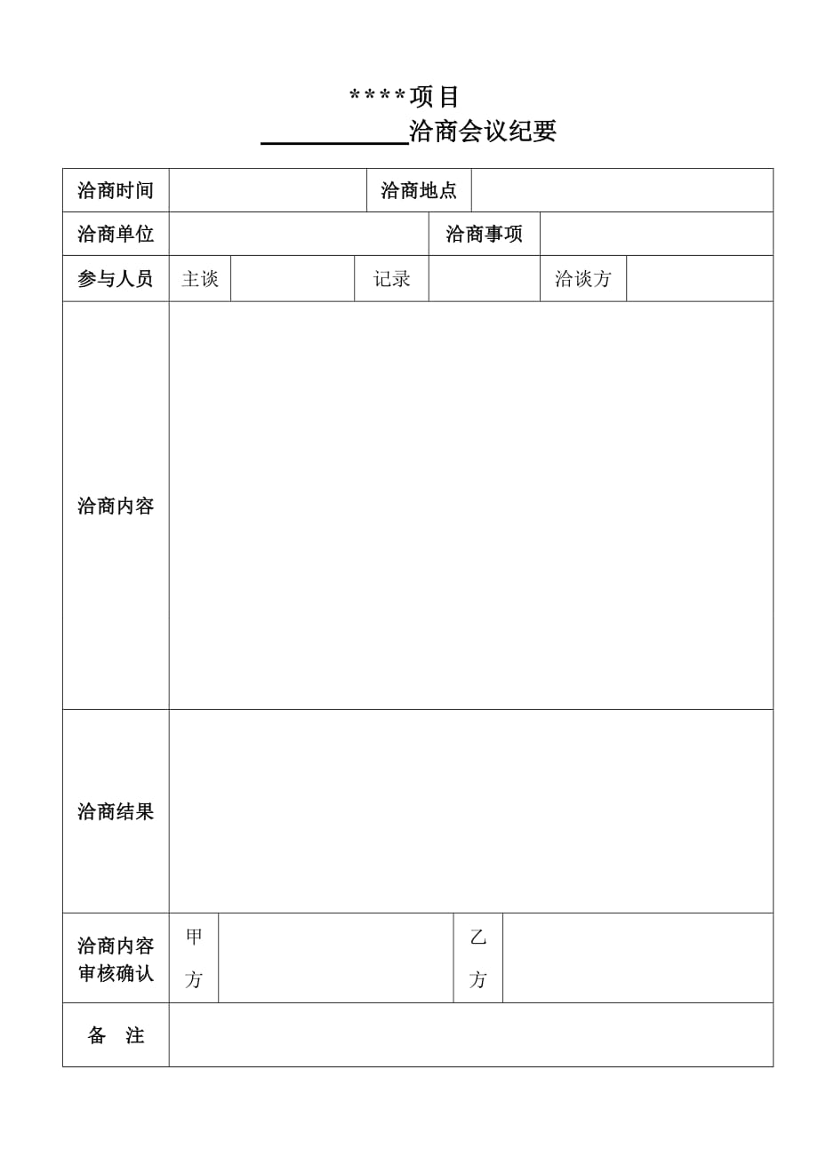 洽商会议纪要表模板_第1页