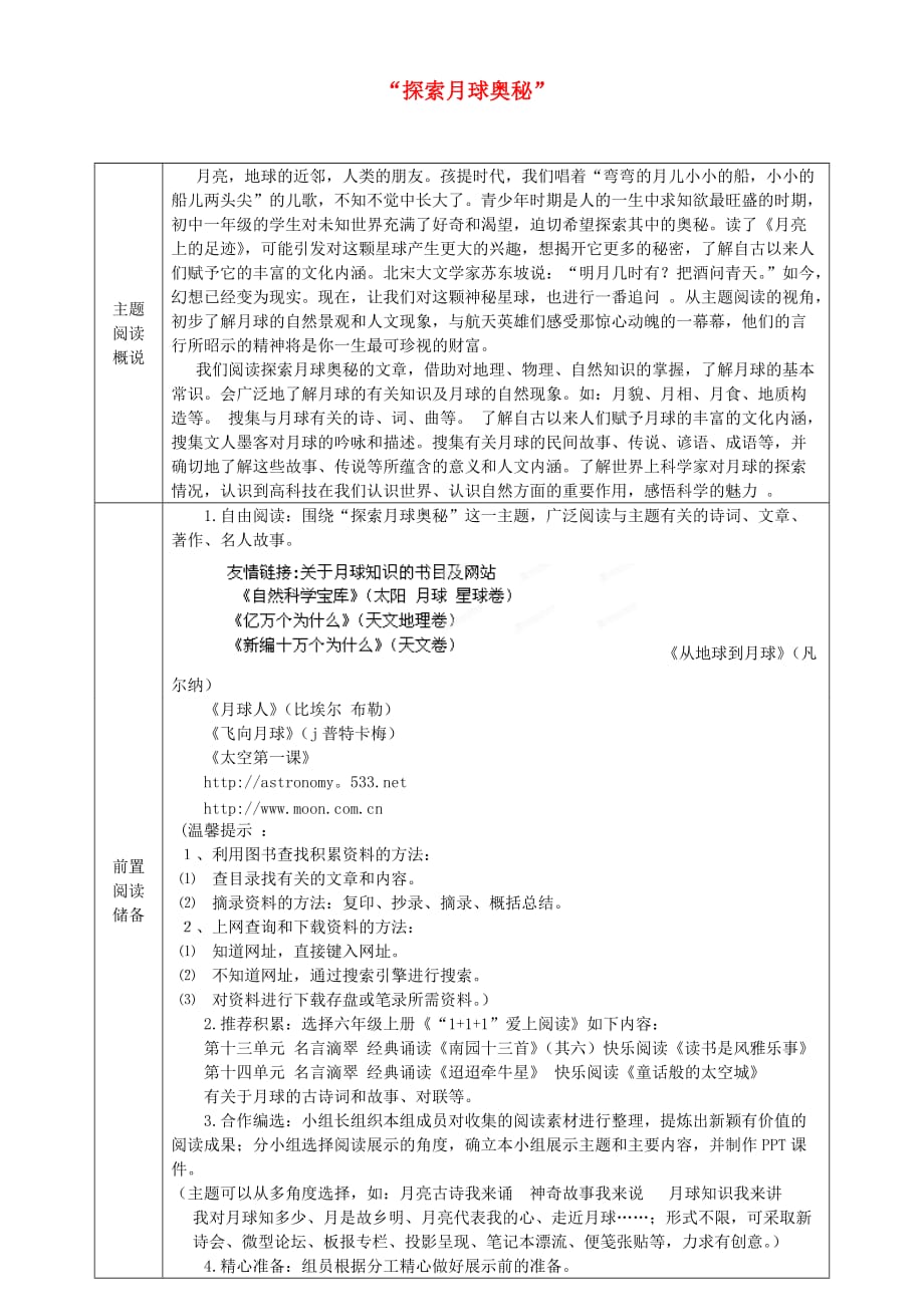 山东省淄博市临淄区第八中学六年级语文上册 第四单元探索月球奥秘主题阅读导学案（无答案） 鲁教版五四制_第1页