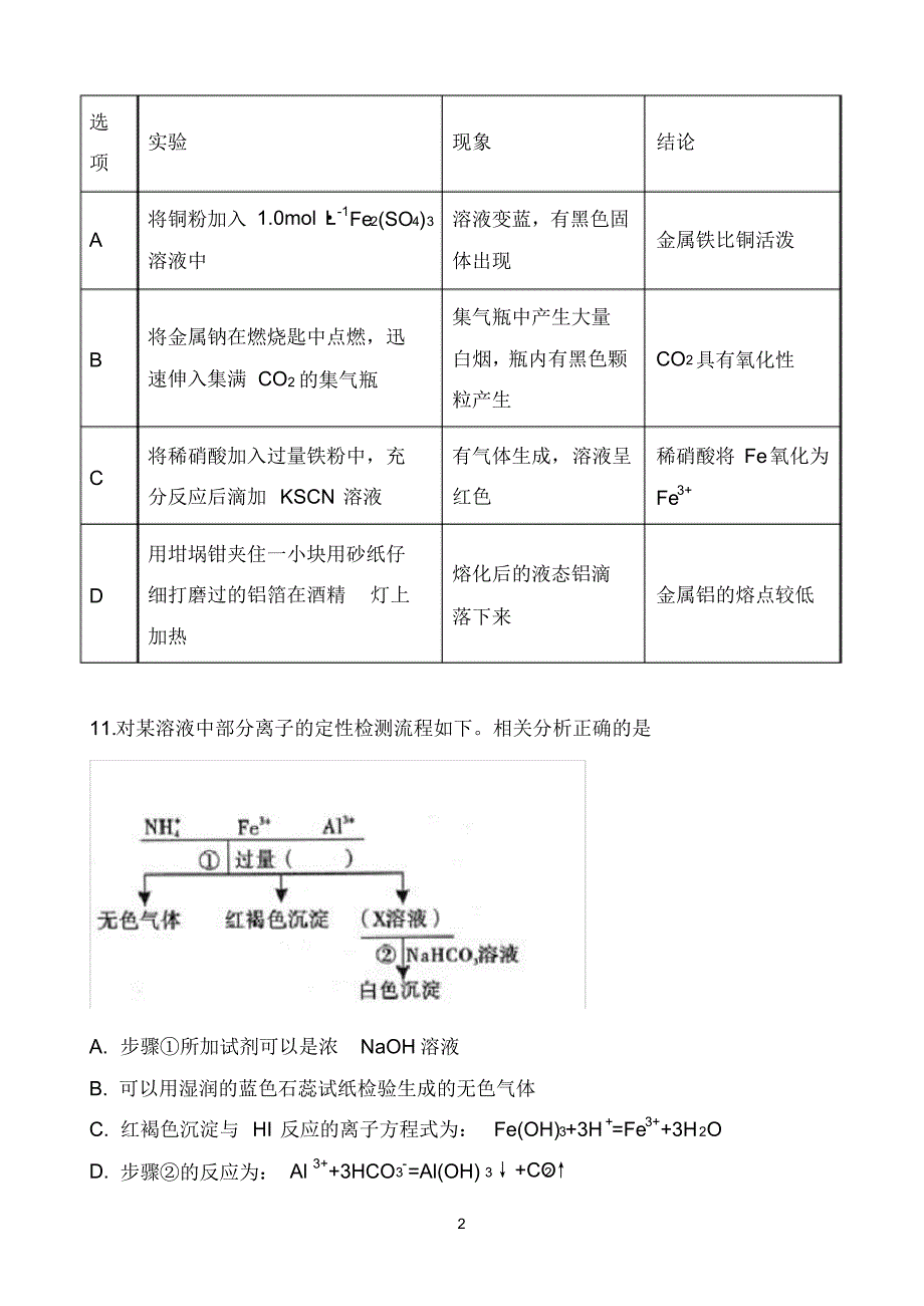 安徽省合肥市肥东县高级中学2020届高三下学期4月调研考试化学试题Word版含答案--精品_第2页