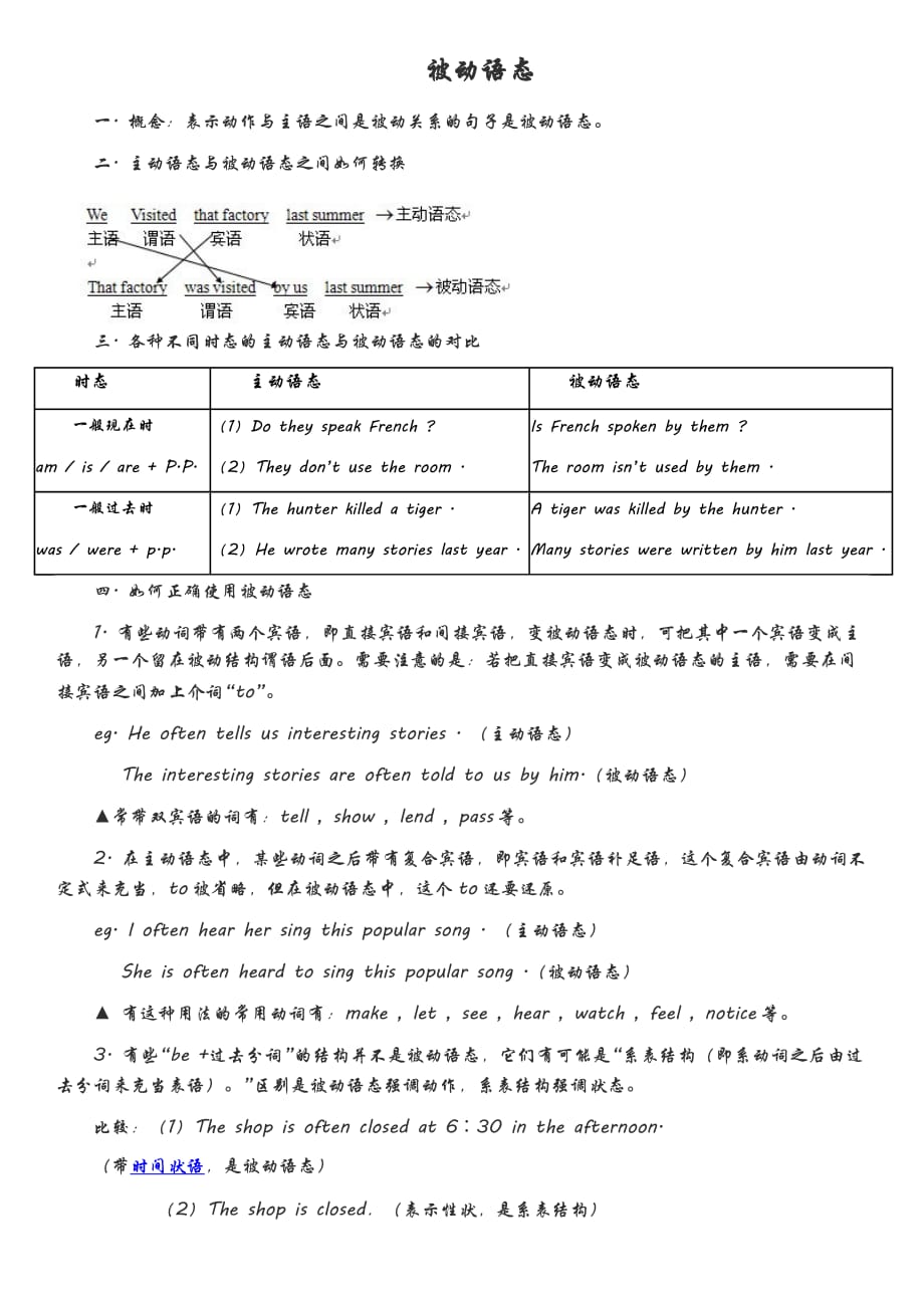 被动语态在一般现在时和一般过去时中的运用_第1页