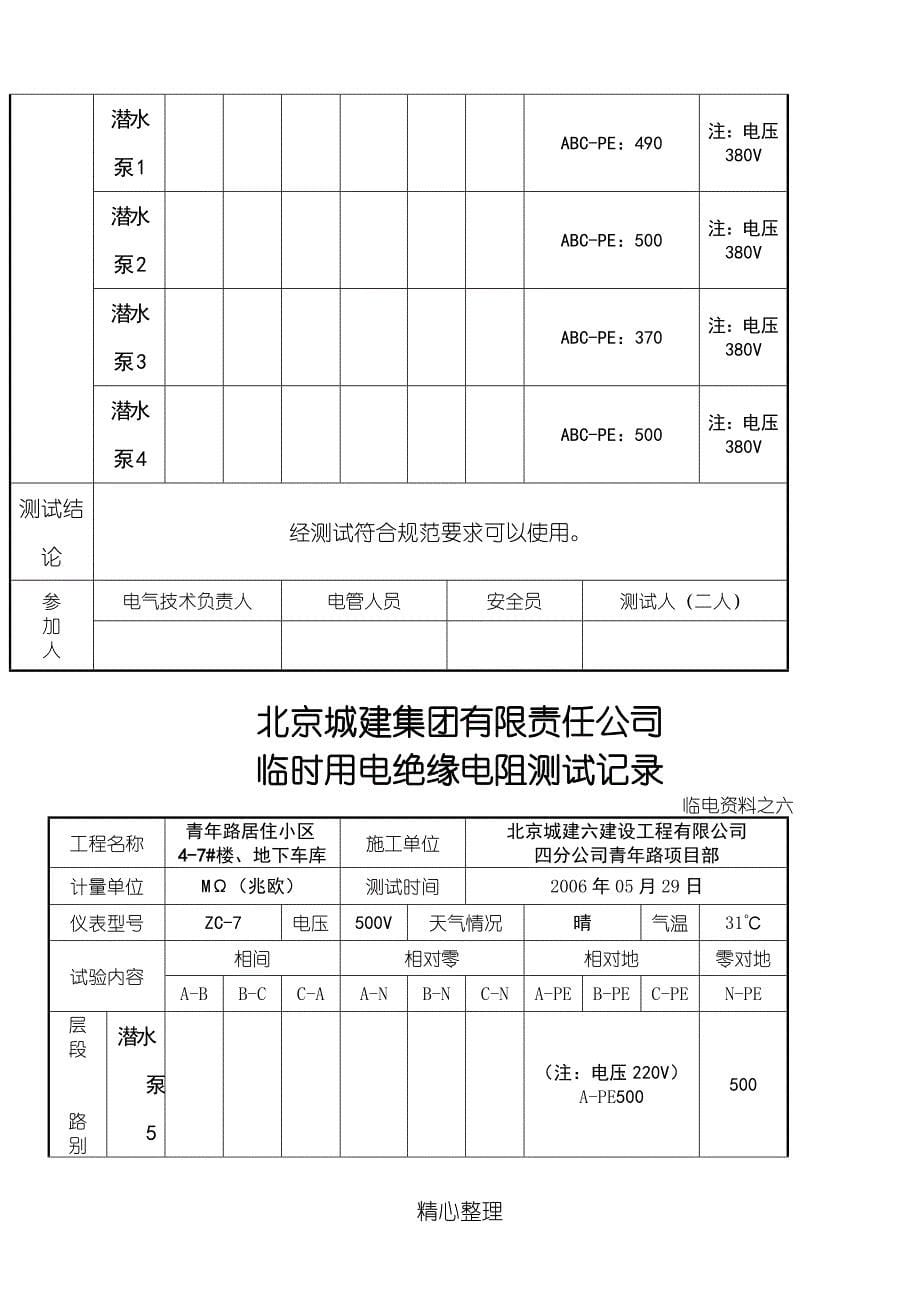 绝缘电阻测试记录表格模板6新_第5页