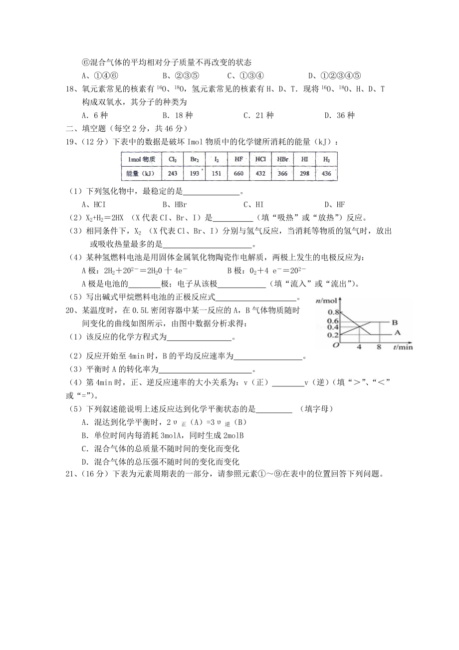 湖南省武冈二中2020学年高一化学上学期期中试题（无答案）_第3页