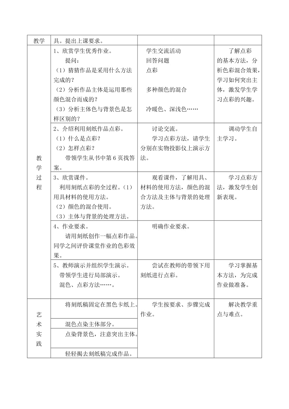 北京版美术四年级下册《第3课刻纸点彩》表格式教案_第2页