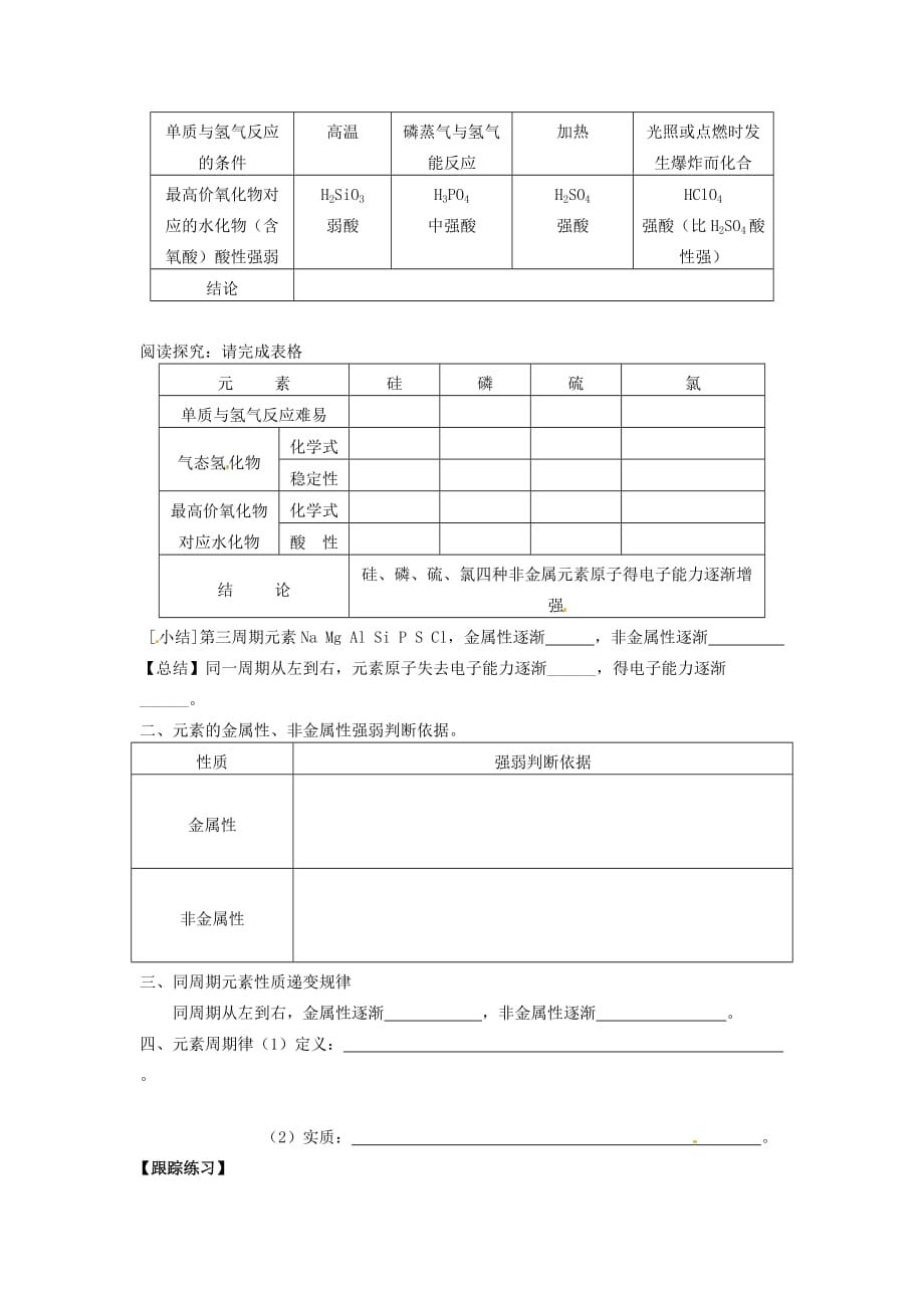 湖南省永州市新田县第一中学高中化学 1.2元素周期律（2）学案（无答案）新人教版必修2_第2页