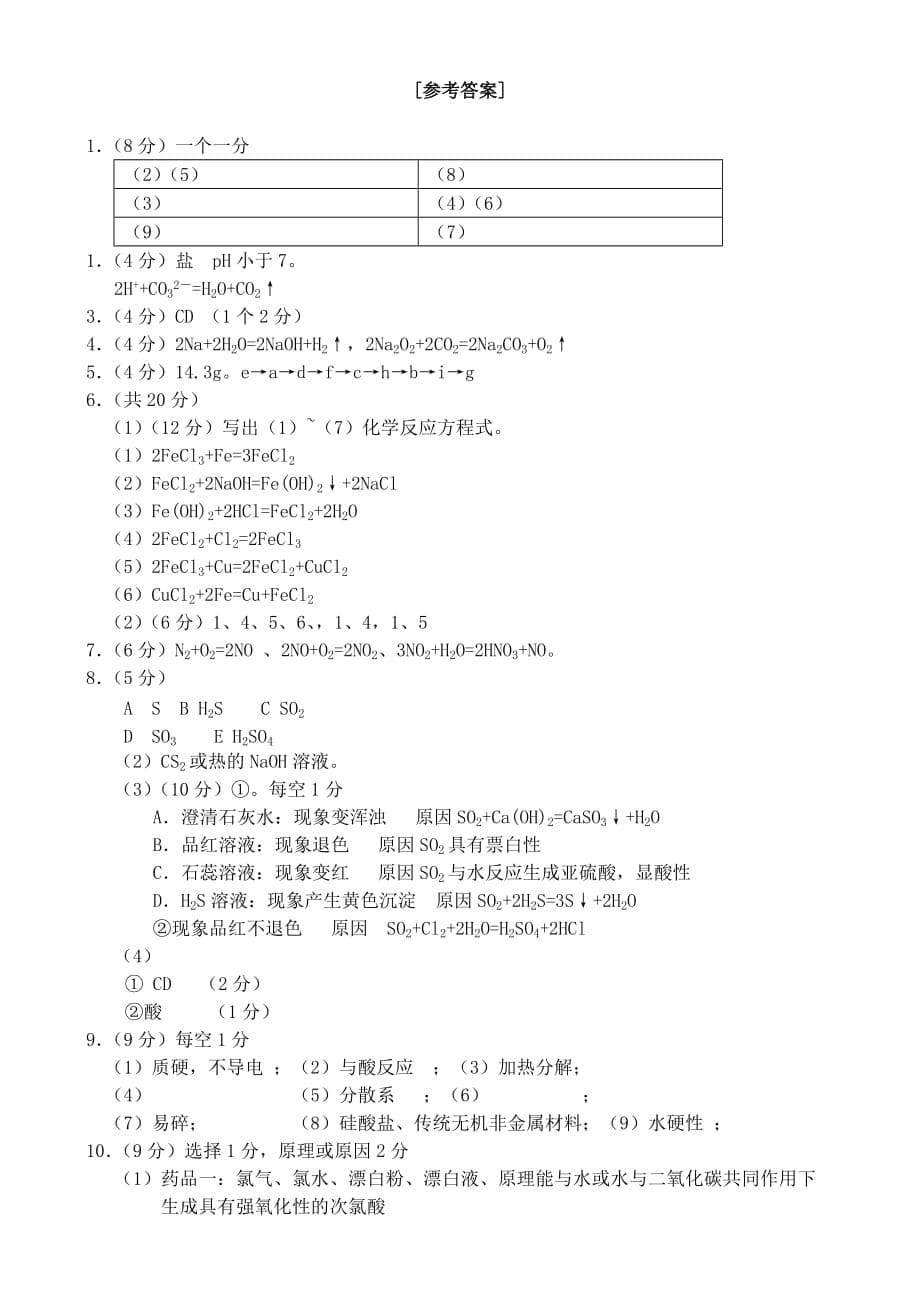 广东省2020学年度第二学段高一化学期末考试卷 苏教版_第5页
