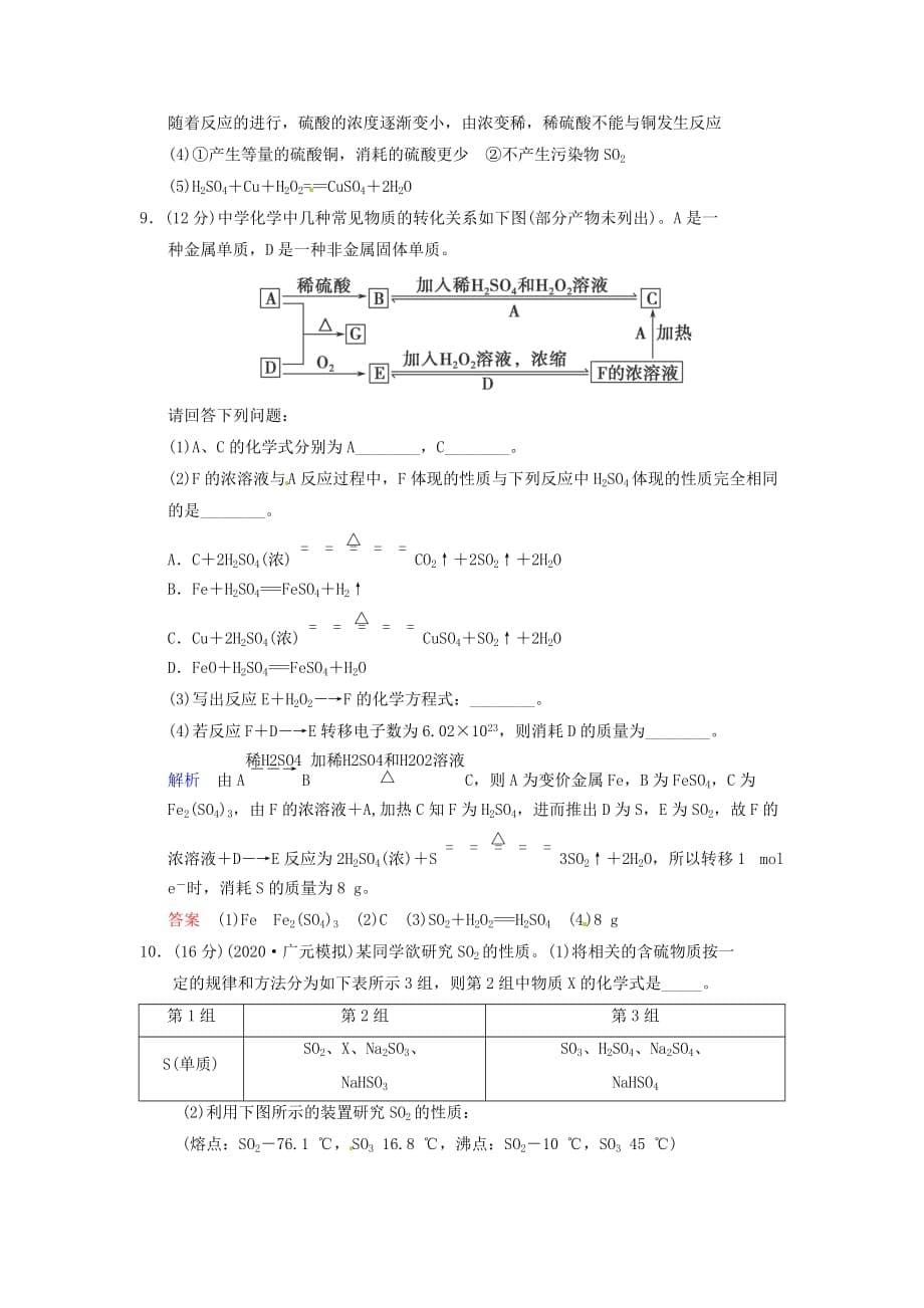 2020高考化学 专题解析14硫及其化合物_第5页