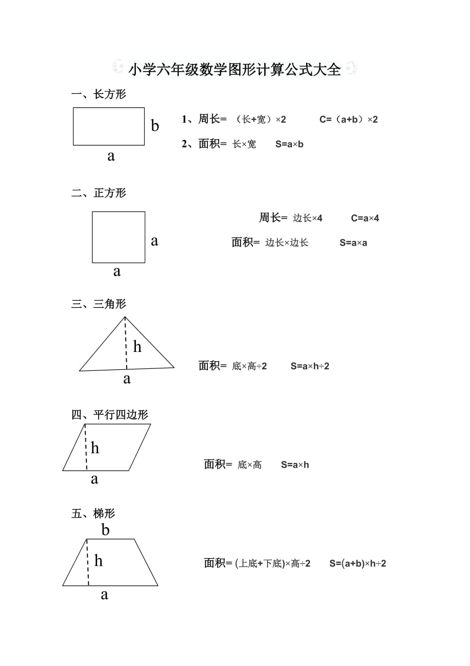 小学六年级数学总复习——图形计算公式_第1页