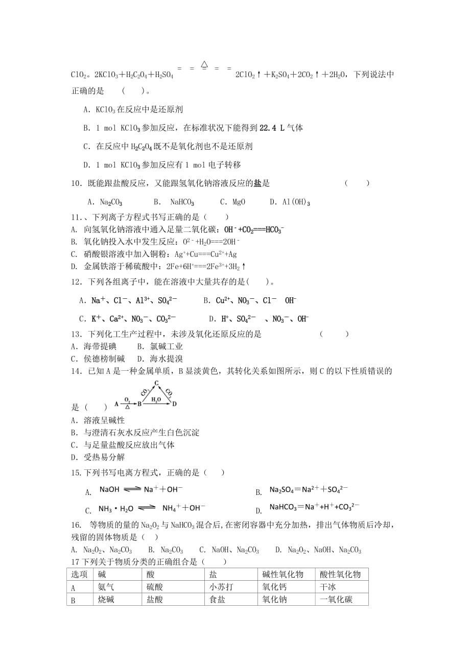 河北省盐山中学2020学年高一化学12月月考试题_第2页