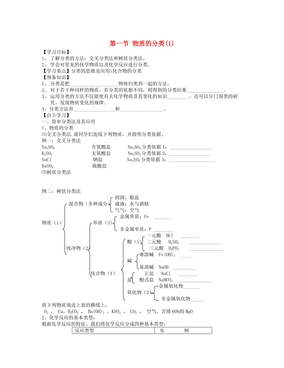 湖北省崇阳县众望高中高一化学《2.1 物质的分类》学案（1）_第1页