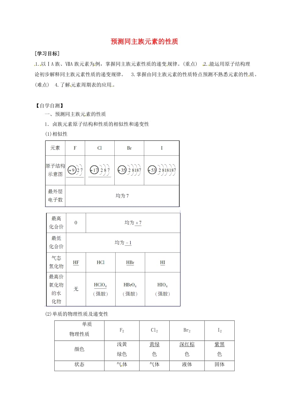 山东省乐陵市第一中学高中化学 第1章 第3节 元素周期表的应用（第2课时）学案（无答案）鲁科版必修2_第1页