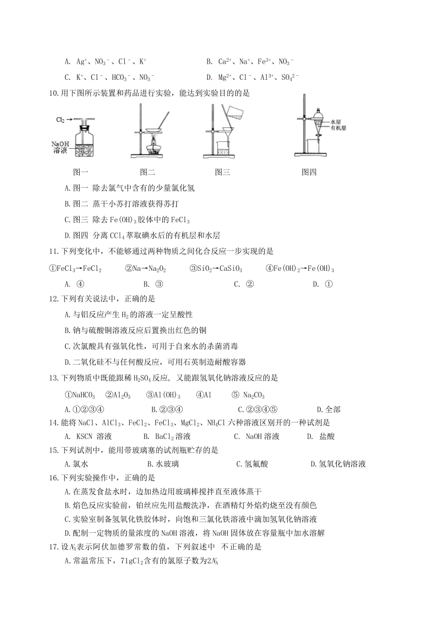 重庆市大足区2020学年高一化学上学期期末考试试题_第2页
