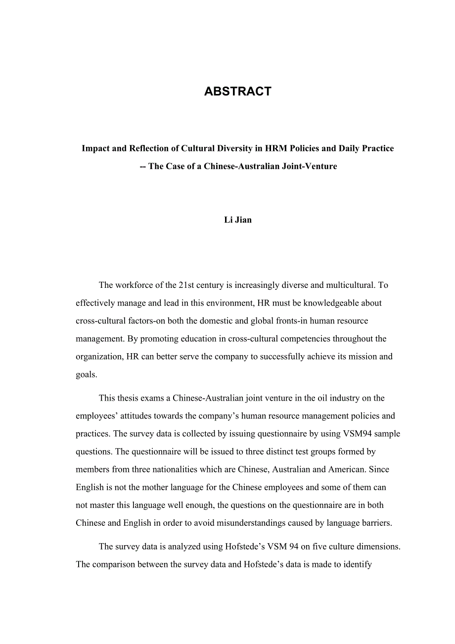 文化差异在中-澳合资公司中对人力资源管理政策及实践影响及体现(1).docx_第3页