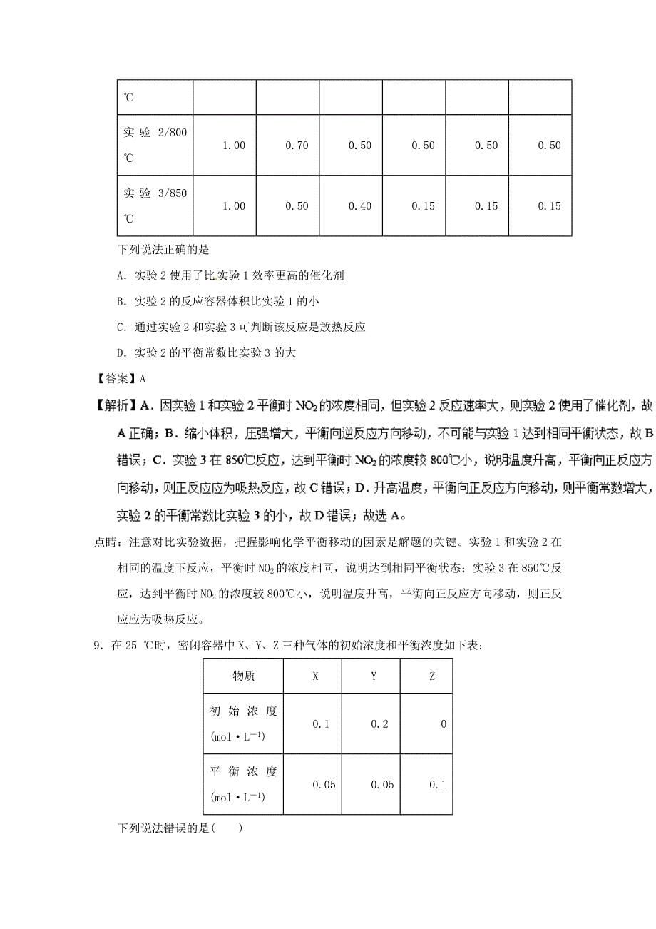 2020学年高中化学 主题08 化学平衡常数及相关计算补差试题 新人教版选修4_第5页