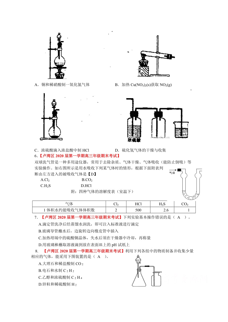 2020届上海市高三化学各地名校月考试题汇编：实验基础_第2页