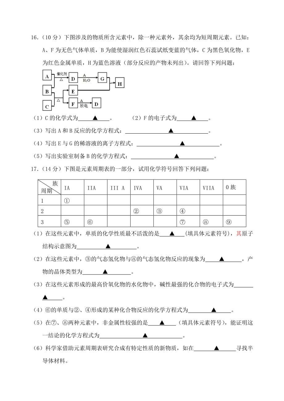 江苏省扬州市邗江区2020学年高一化学下学期期中试卷（无答案）_第4页