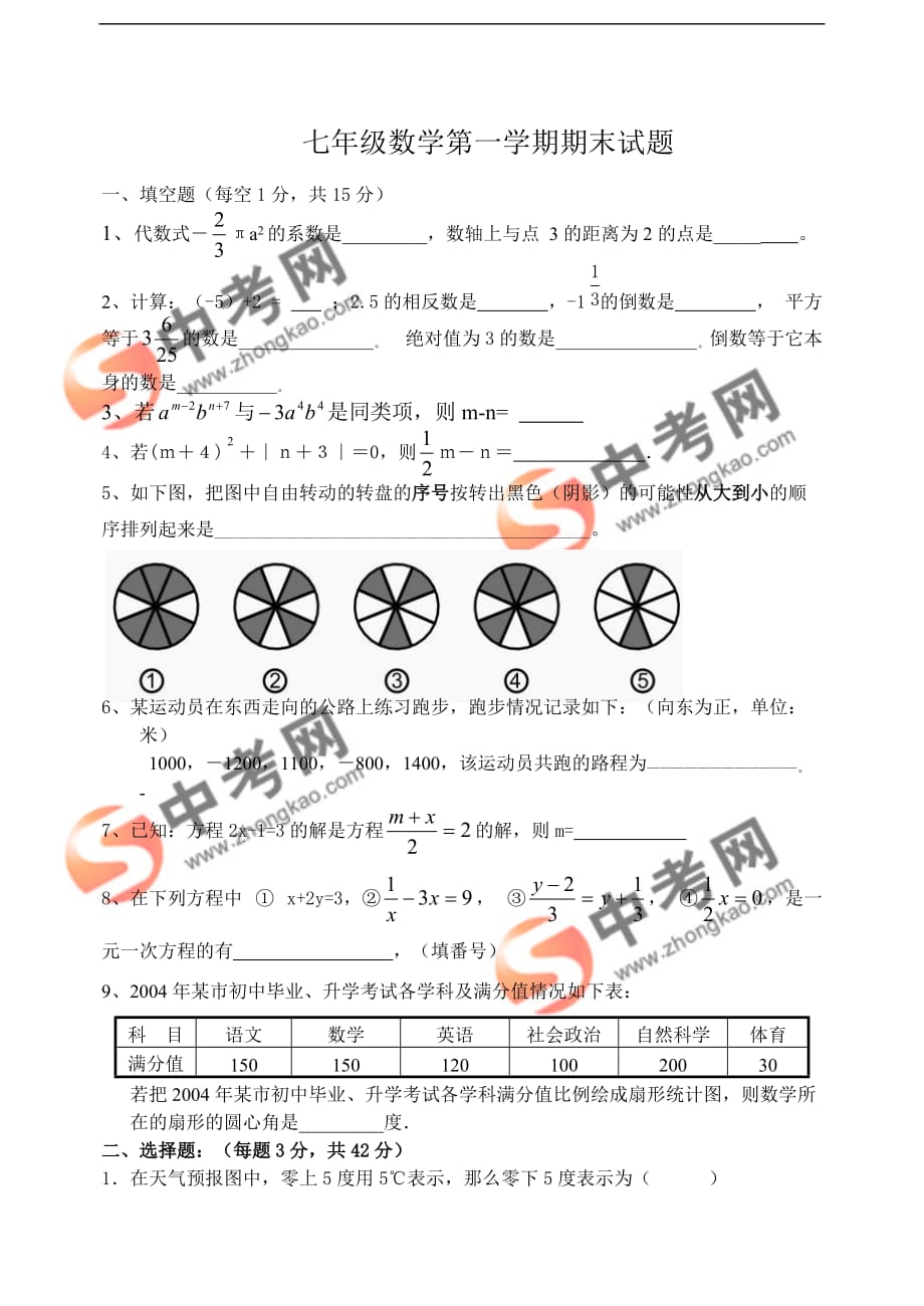 七年级数学第一学期期末试题.doc_第1页