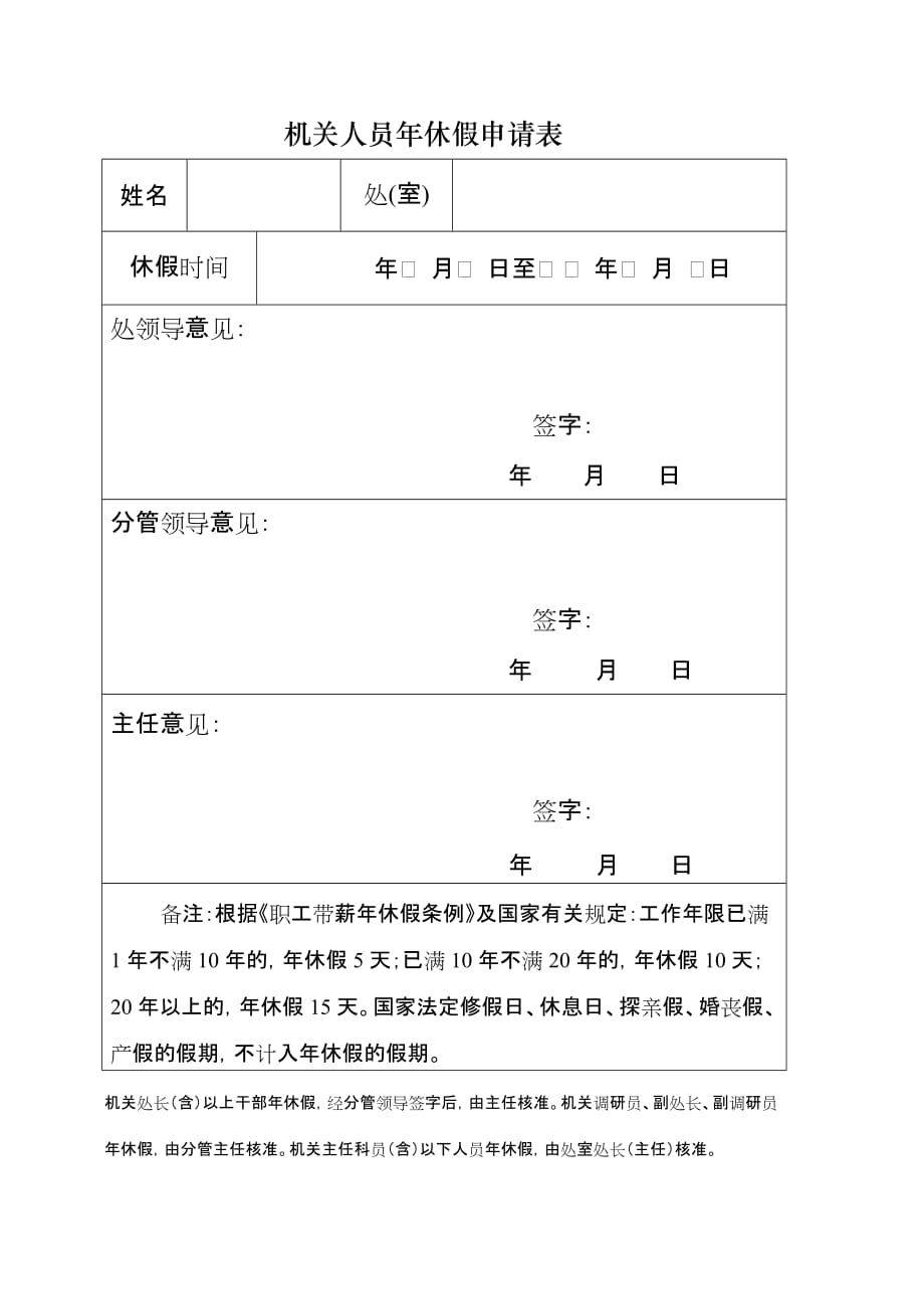 机关人员年休假申请表_第1页