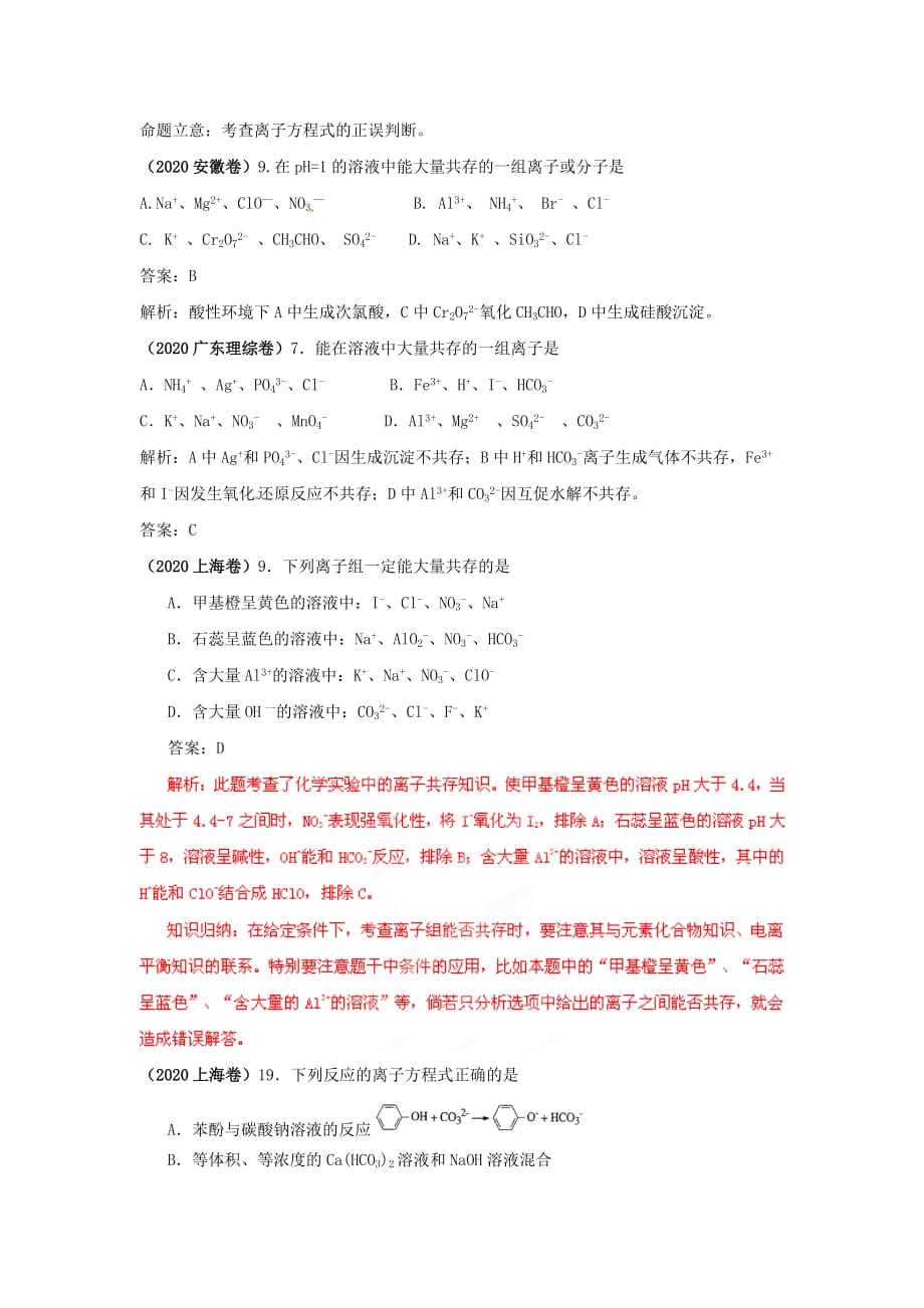 2020高考化学月刊 专题3 离子方程式和离子共存高考在线2020_第2页