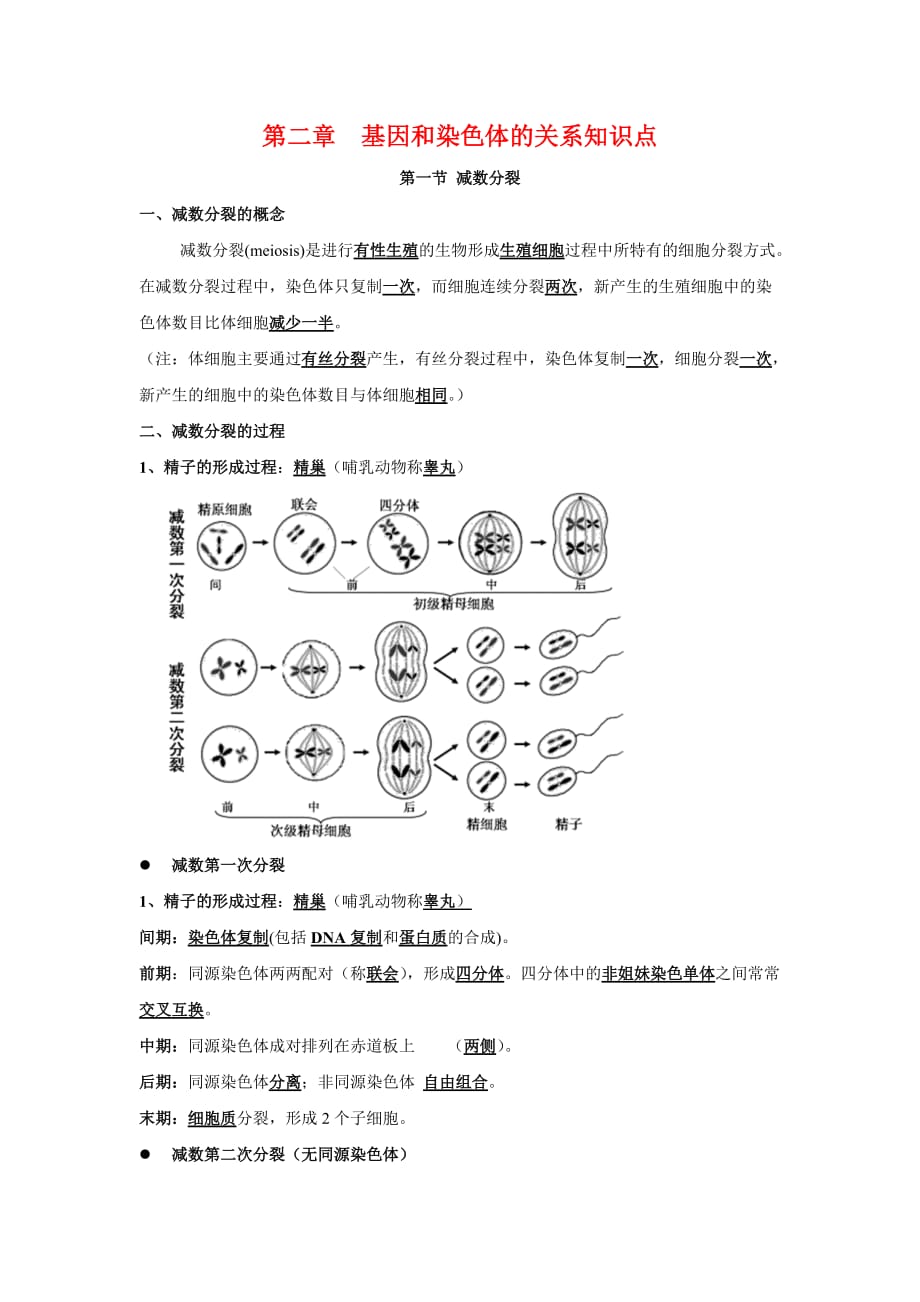 2020人教版高一生物下学期知识梳理专题02 基因和染色体的关系_第1页