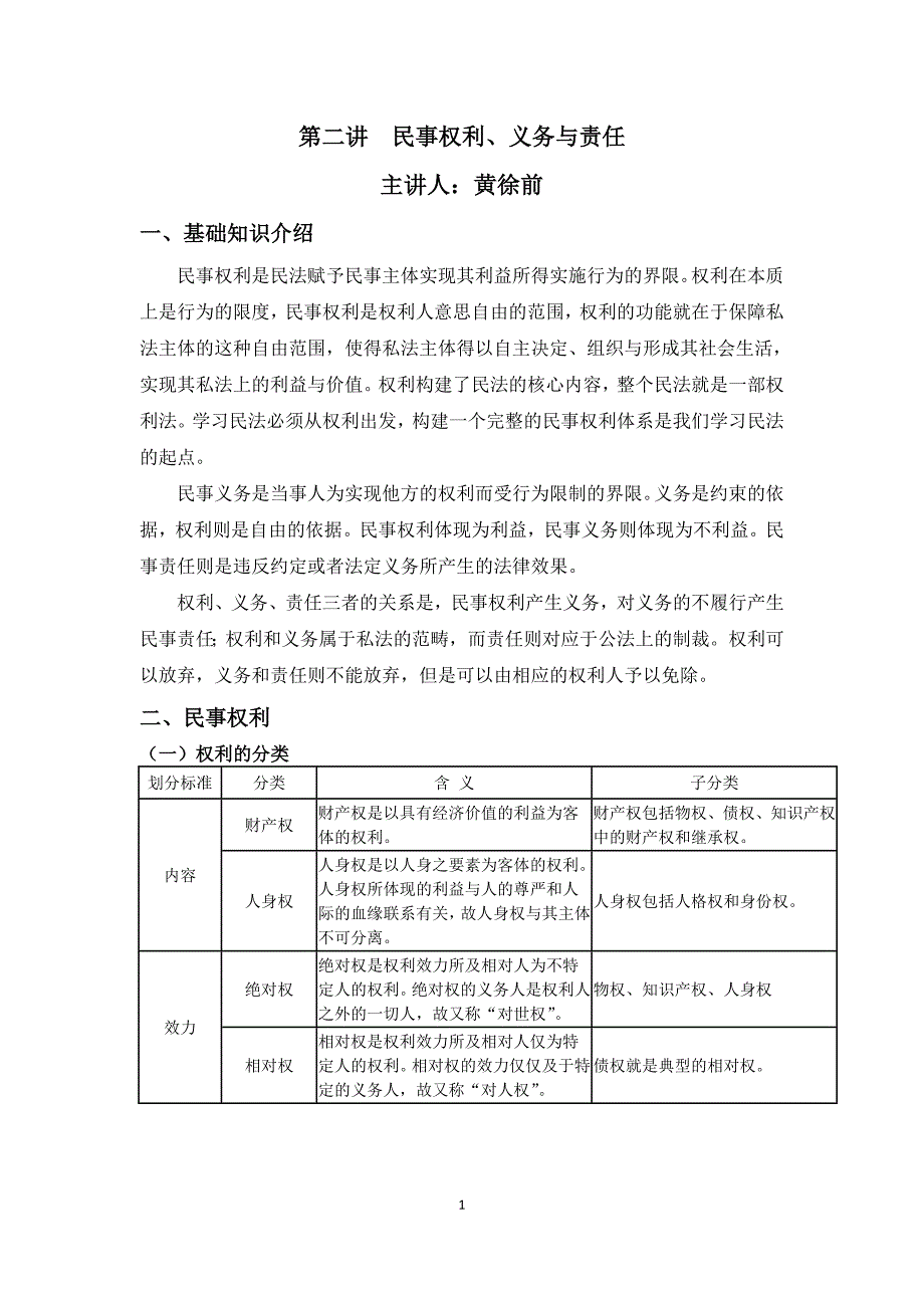 第2讲民事权利、义务与责任(黄徐前)-20131204.doc_第1页