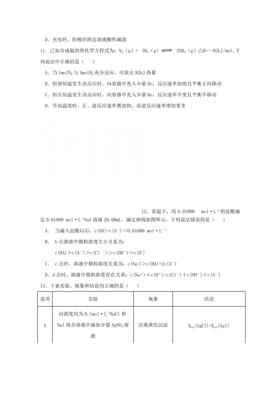 吉林省长春市实验中学2020届高三化学上学期期中试题_第3页