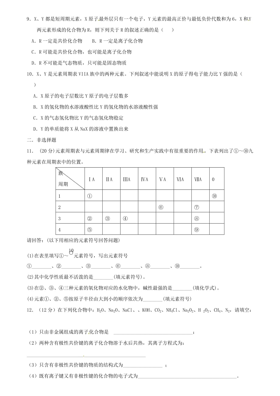 湖南省益阳国基实验学校2020学年高一化学下学期第一次月考（3月）试题（无答案）_第2页