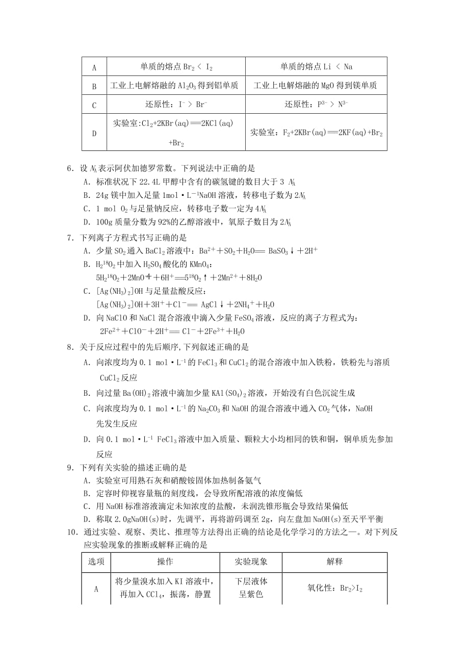 山东省日照市五莲县2020届高三化学10月模块诊断性测试试题（通用）_第2页