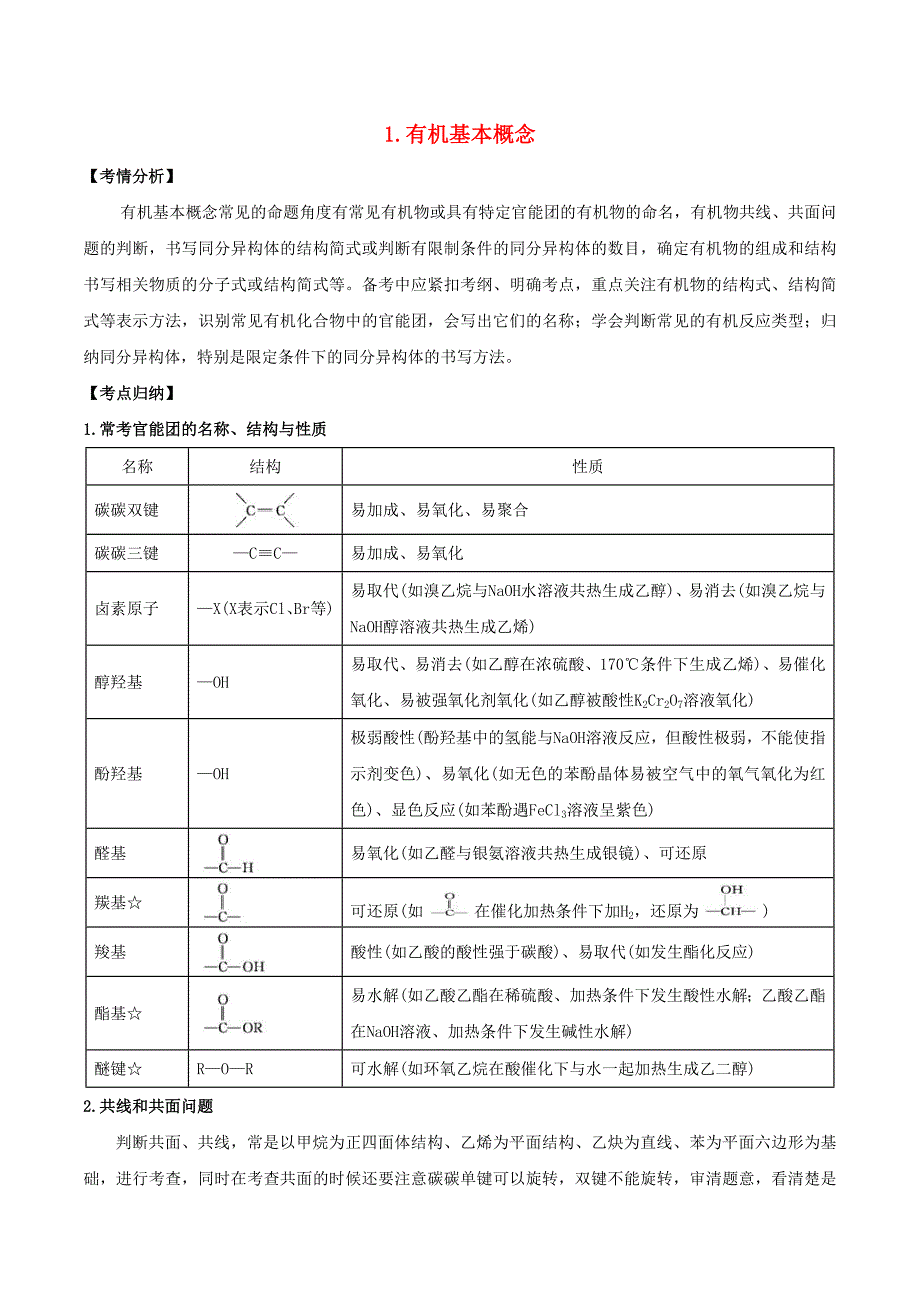 高三化学 考点点点过 1.有机基本概念（选修5）（通用）_第1页