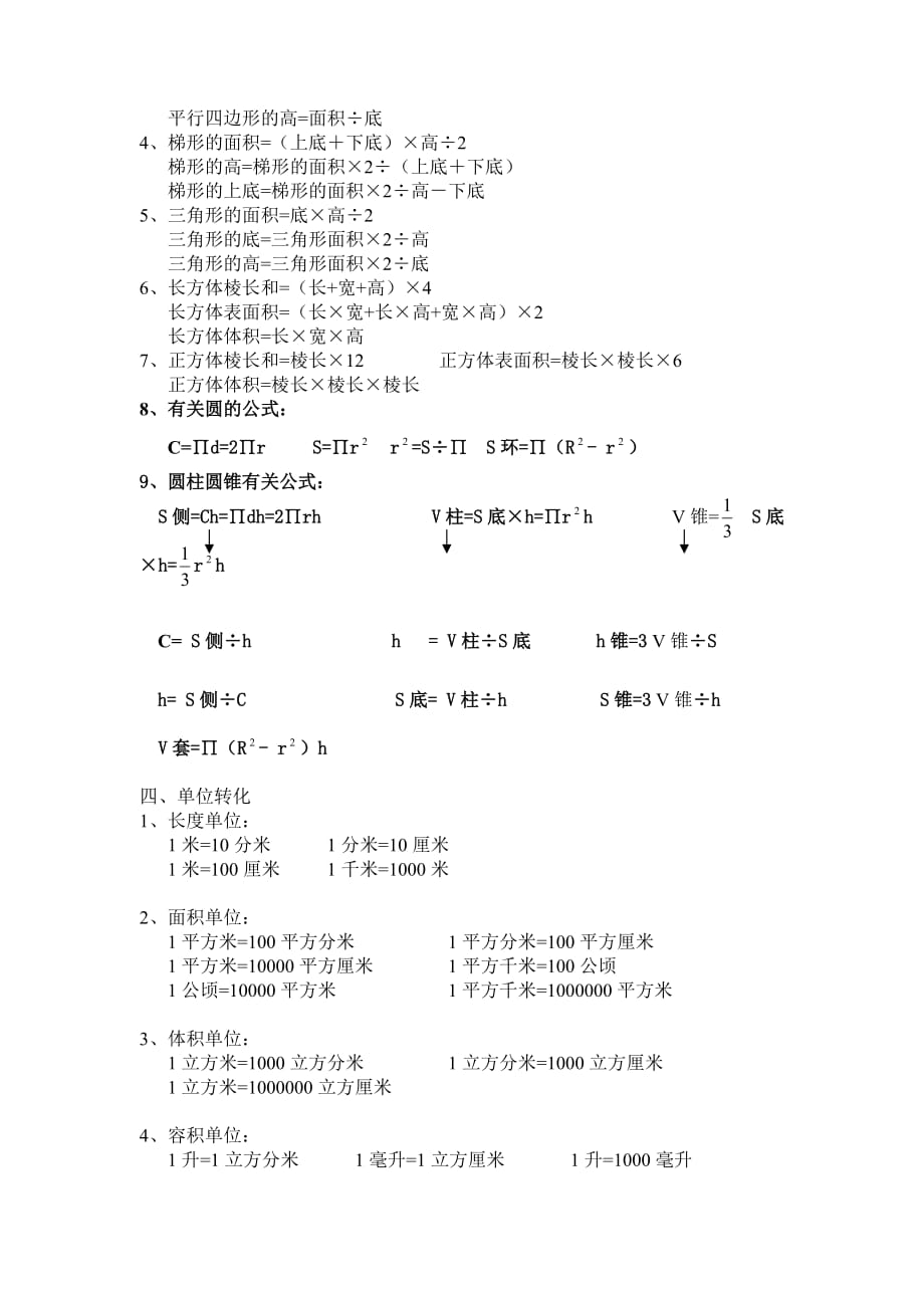 小学阶段应熟记的数学内容_第2页