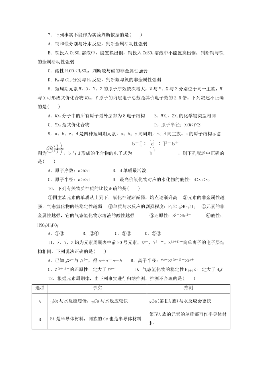 山东省临沂商城外国语学院2020高一化学3月月考试题（无答案）_第2页