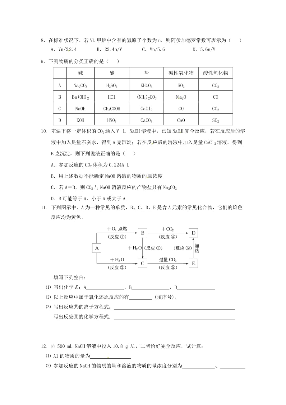 河北省武邑中学2020学年高一化学上学期寒假作业十二_第2页