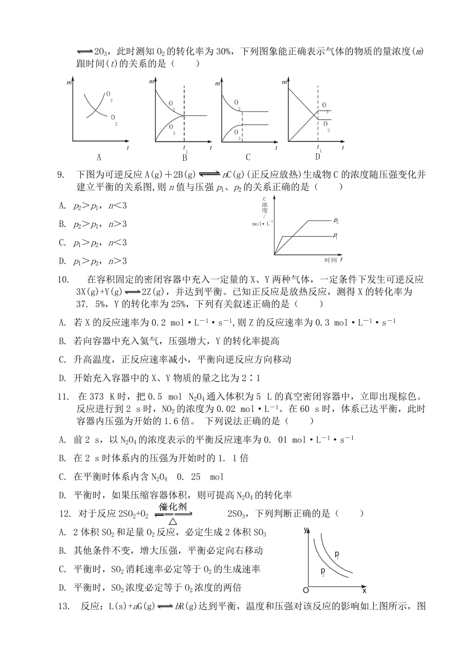 高中化学 化学反应速率和化学平衡综合练习 新人教版选修4_第2页