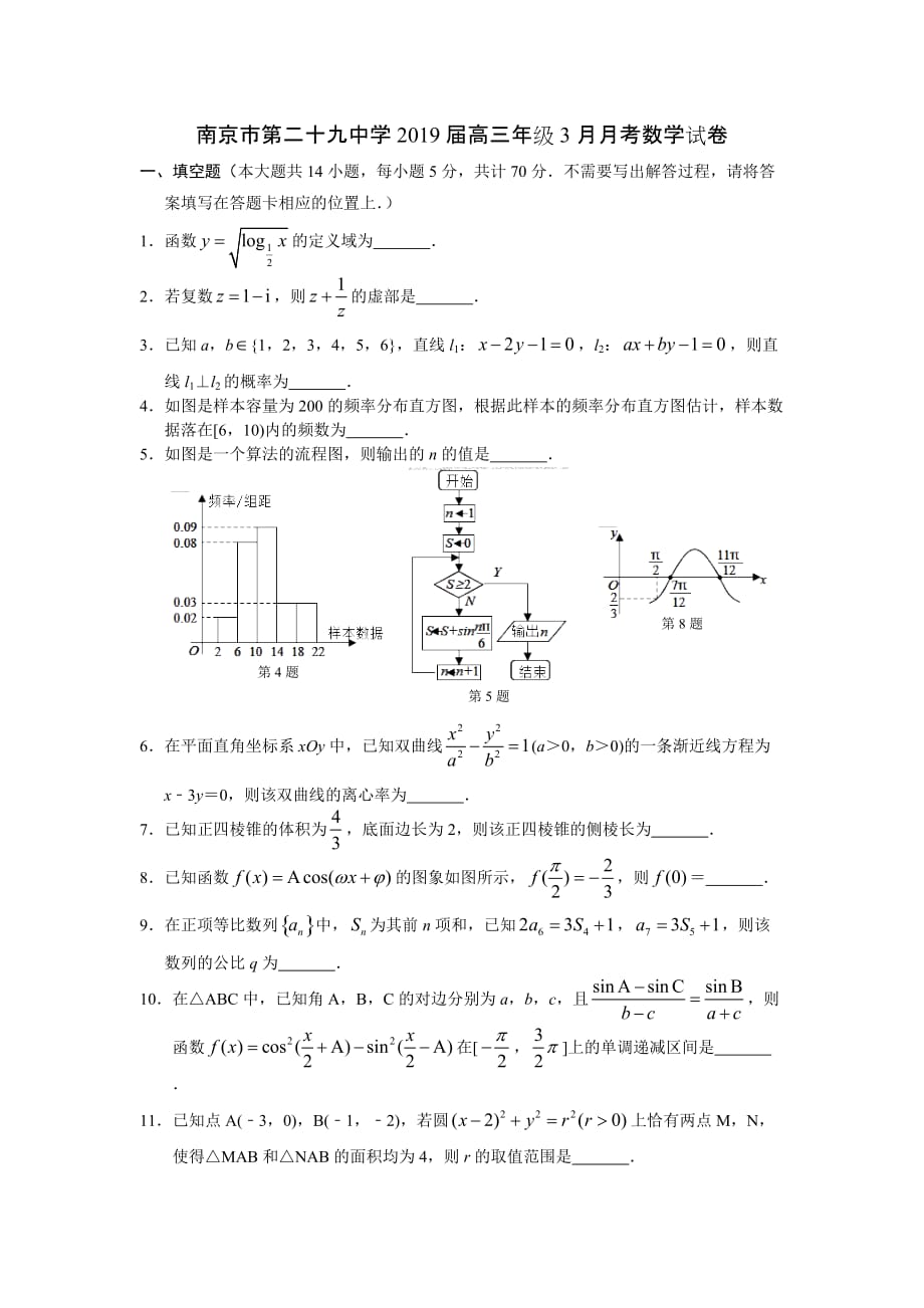 江苏省学2019届高三年级3月月考数学试卷_第1页